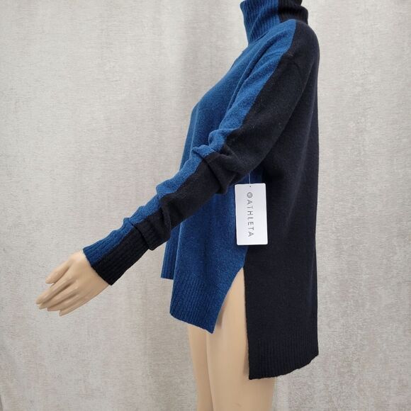 Athleta Transit Colorblock Turtleneck Sweater Merino Wool Black Blue NWT - Picture 4 of 11